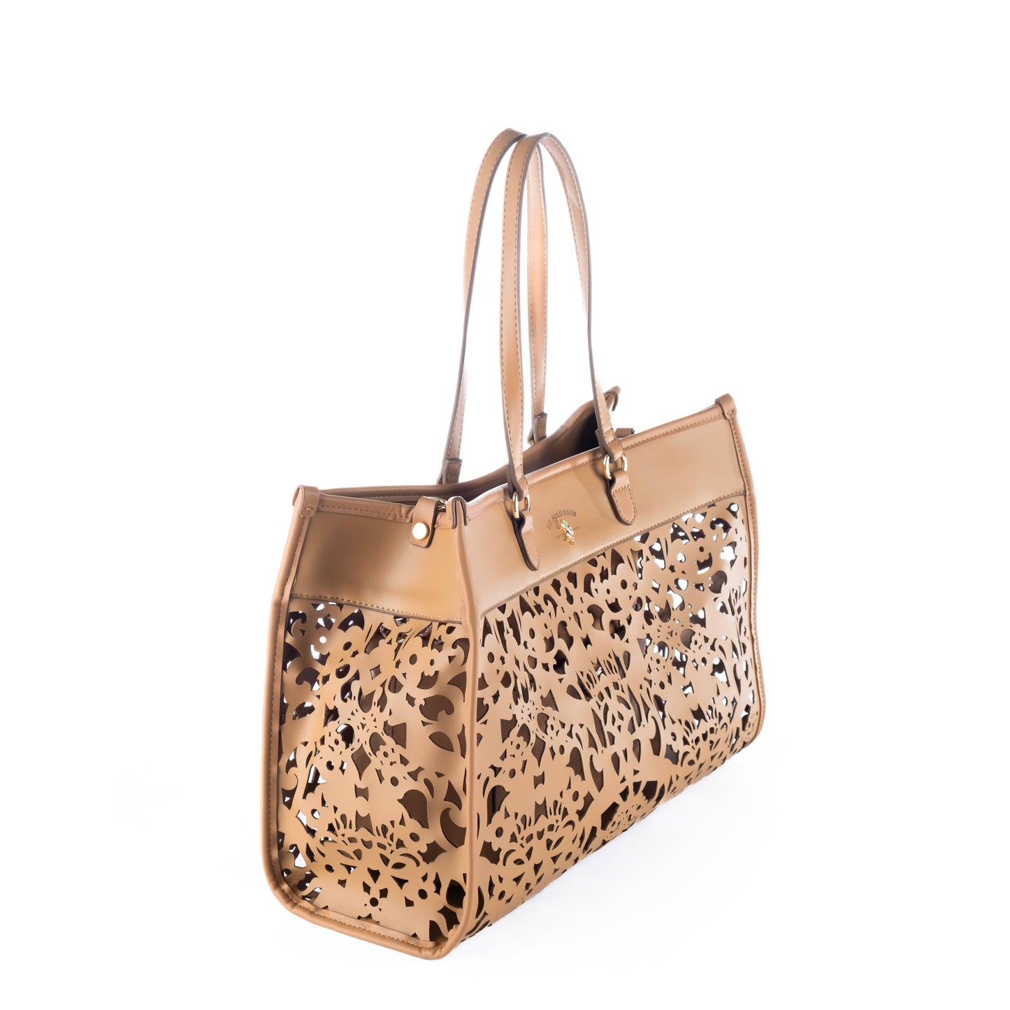 Bolsa Tote Feminina US Polo Marrom com Detalhes Vazados