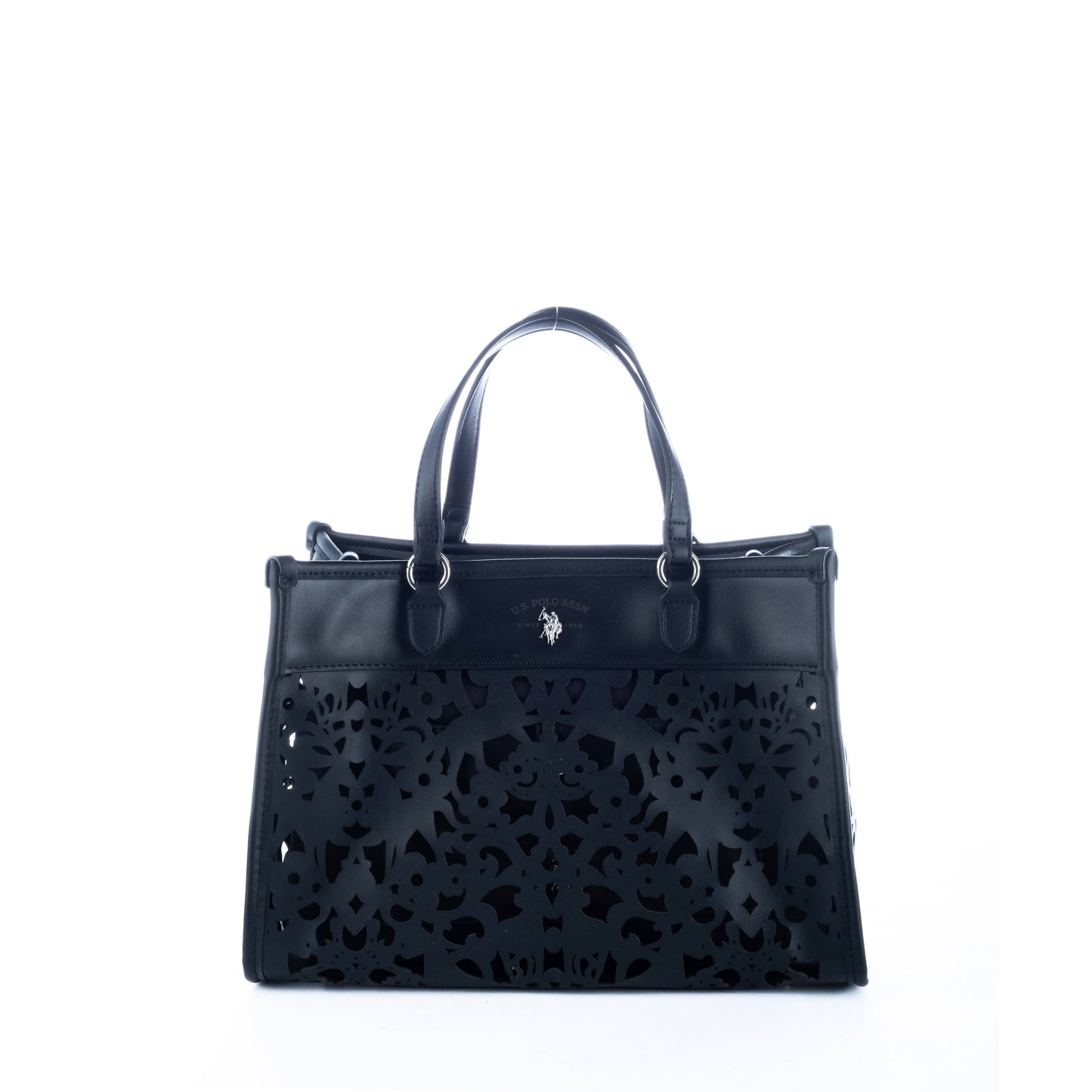 Bolsa Tote Feminina US Polo Preta com Detalhes Vazados