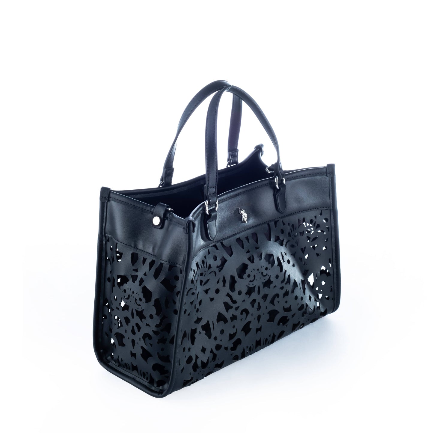 Bolsa Tote Feminina US Polo Preta com Detalhes Vazados