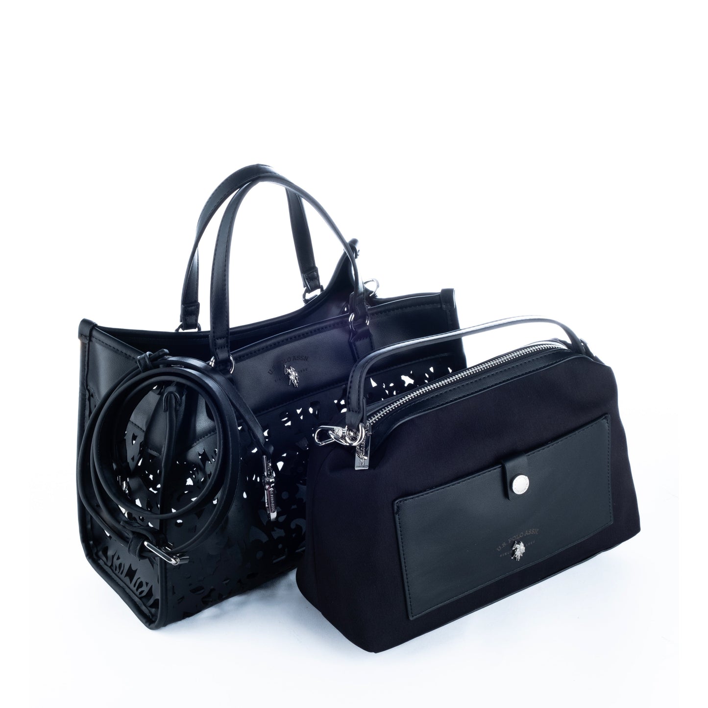 Bolsa Tote Feminina US Polo Preta com Detalhes Vazados