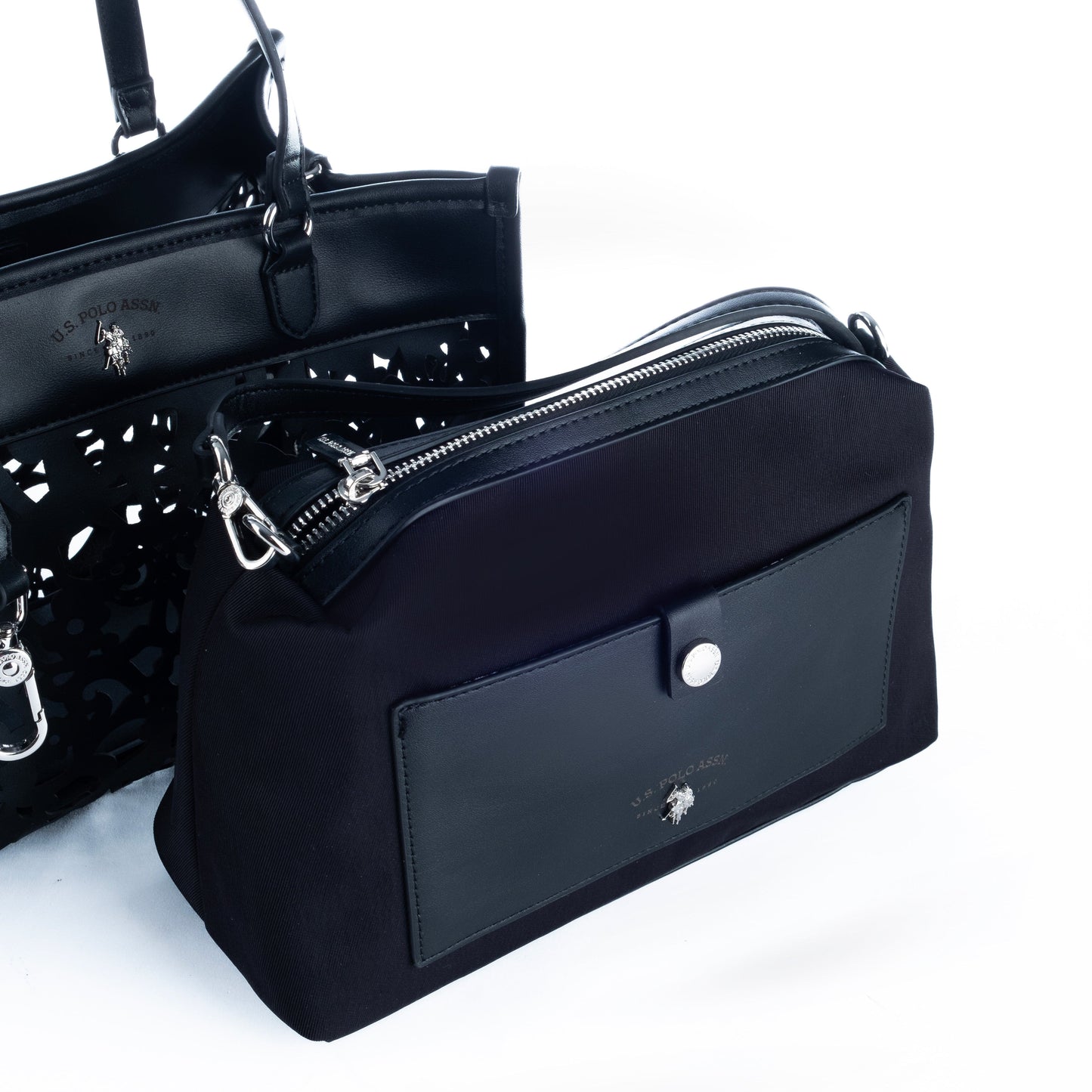 Bolsa Tote Feminina US Polo Preta com Detalhes Vazados