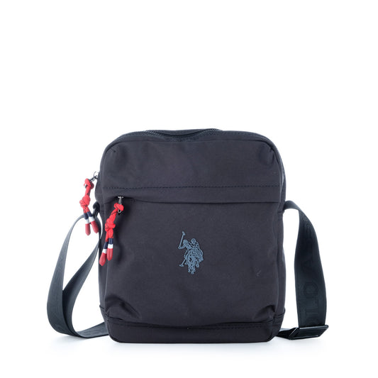 Bolsa Tiracolo Homem U.S. Polo Assn. Preta com Logótipo Frontal e Detalhes Vermelhos