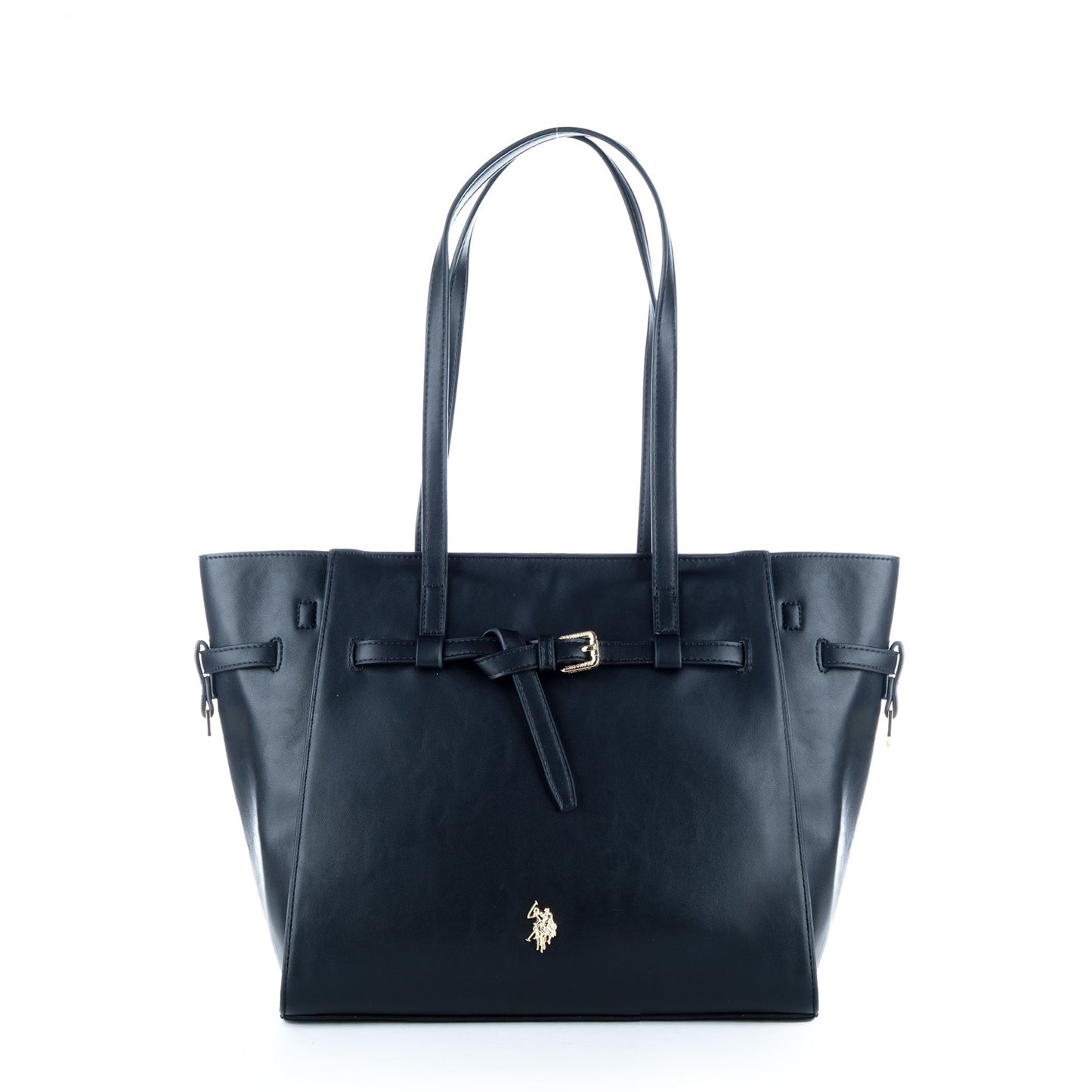 Bolsa Tote U.S. Polo Assn. Preta com Fivela Frontal e Detalhes Dourados