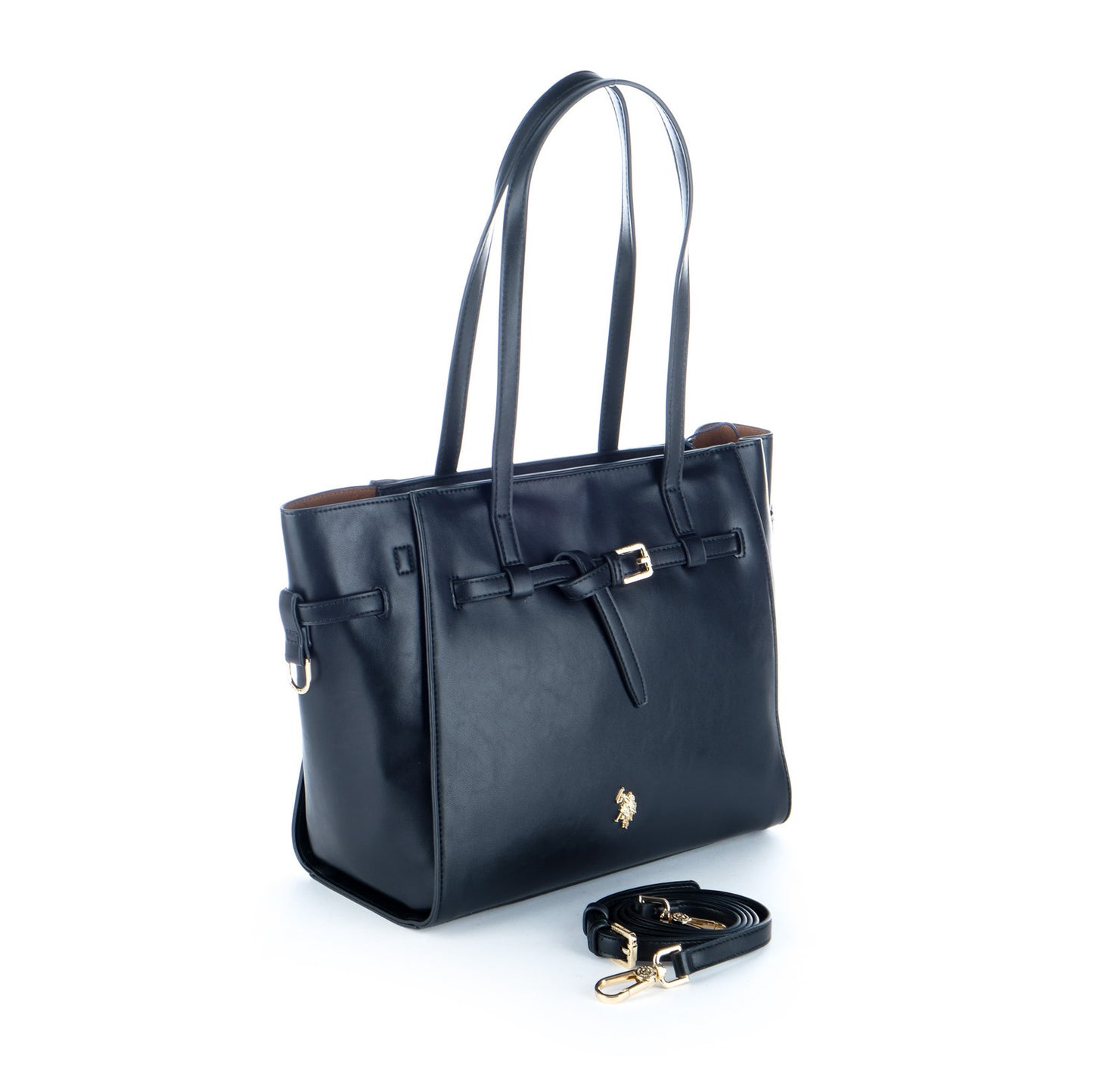 Bolsa Tote U.S. Polo Assn. Preta com Fivela Frontal e Detalhes Dourados