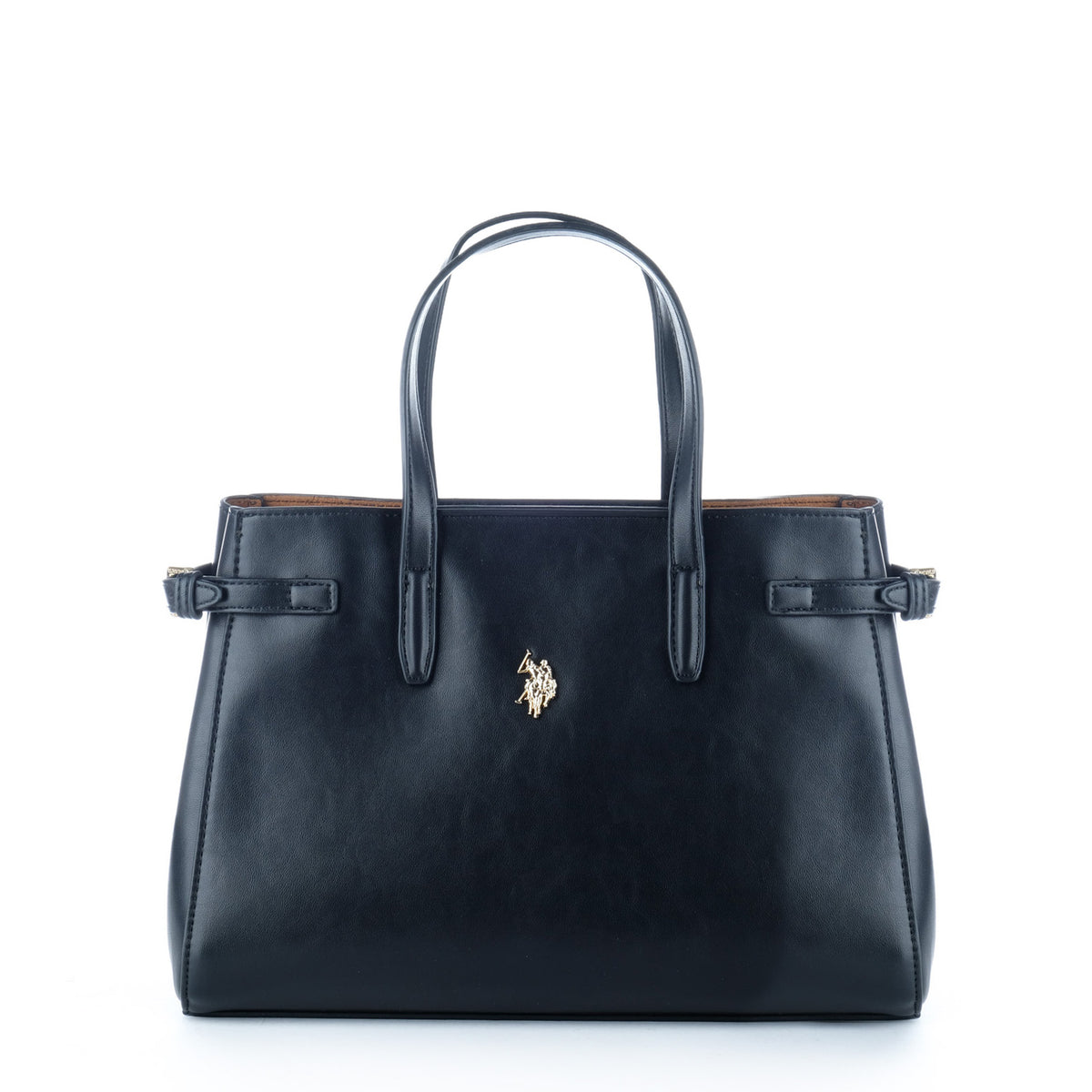 Bolsa Satchel U.S. Polo Assn. Preta com Logótipo Dourado e Alça