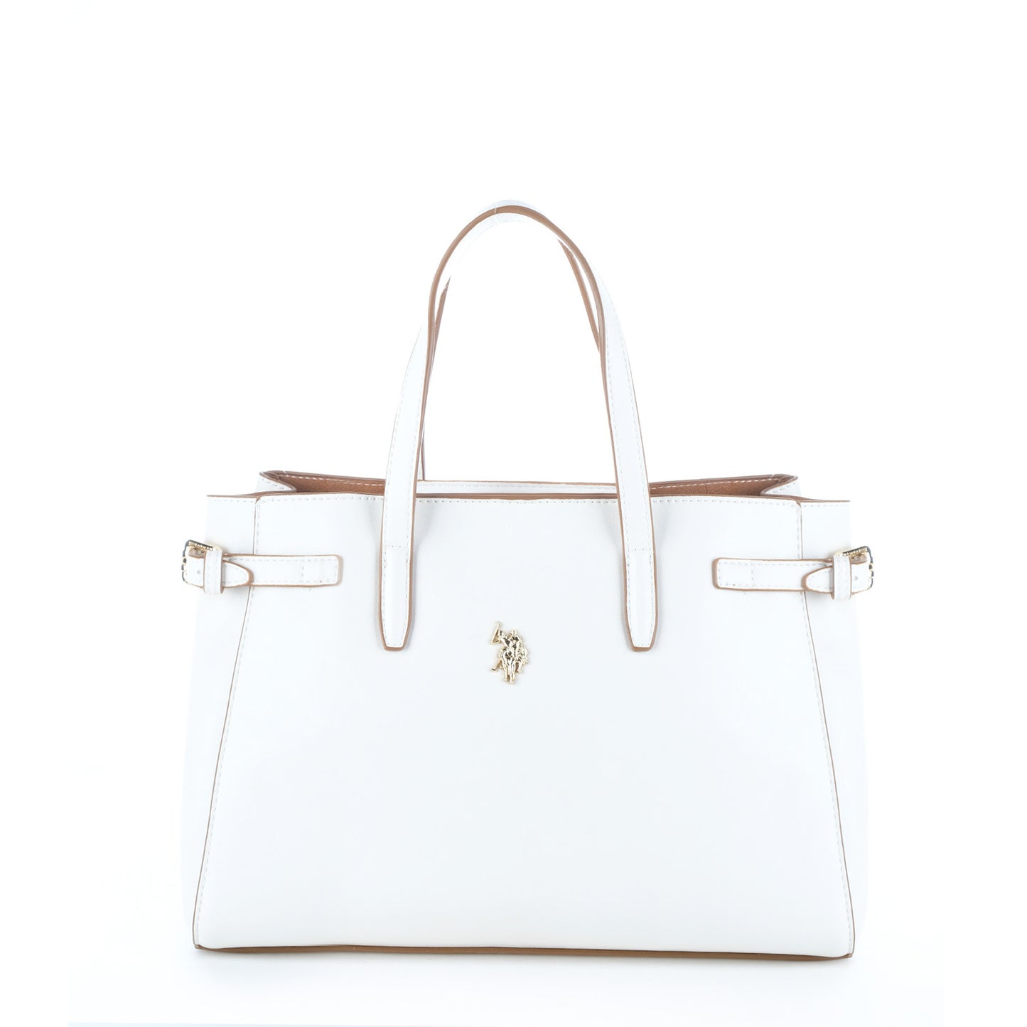 Bolsa Satchel U.S. Polo Assn. Branca com Logótipo Dourado e Alça