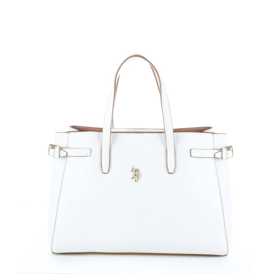 Bolsa Satchel U.S. Polo Assn. Branca com Logótipo Dourado e Alça