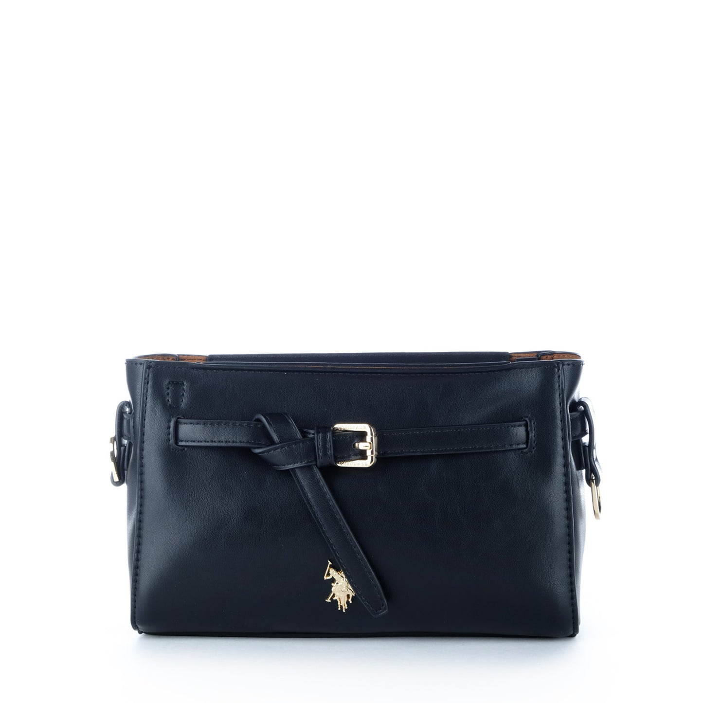 Bolsa Tiracolo U.S. Polo Assn. Preta com Fivela Frontal e Detalhes Dourados