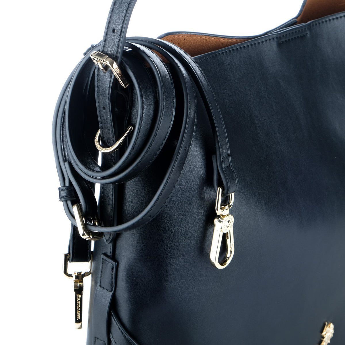 Bolsa de Ombro U.S. Polo Assn. Preta com Fivelas e Logótipo Dourado