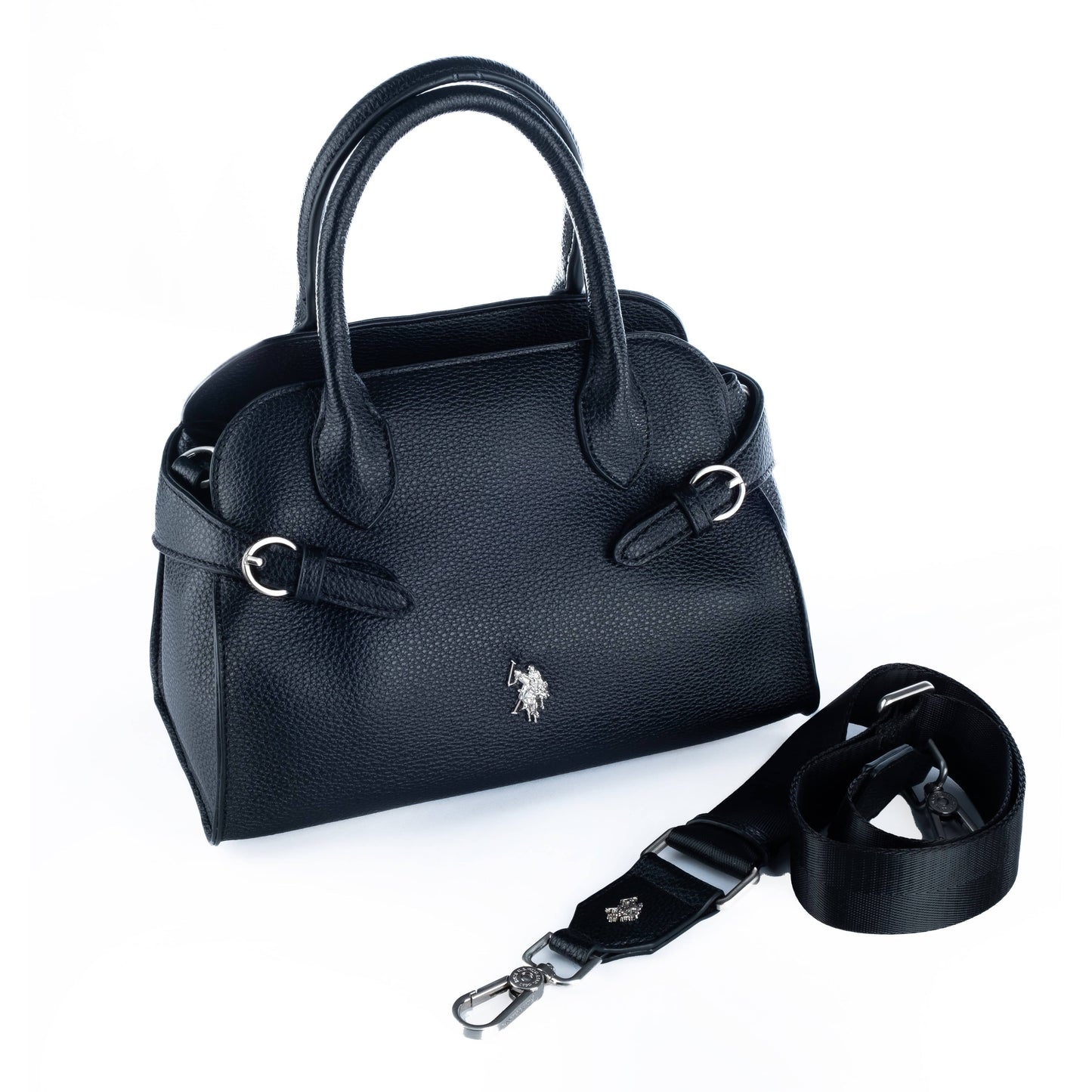 Bolsa Satchel Feminina US Polo Preta em Pele com Alça Dupla