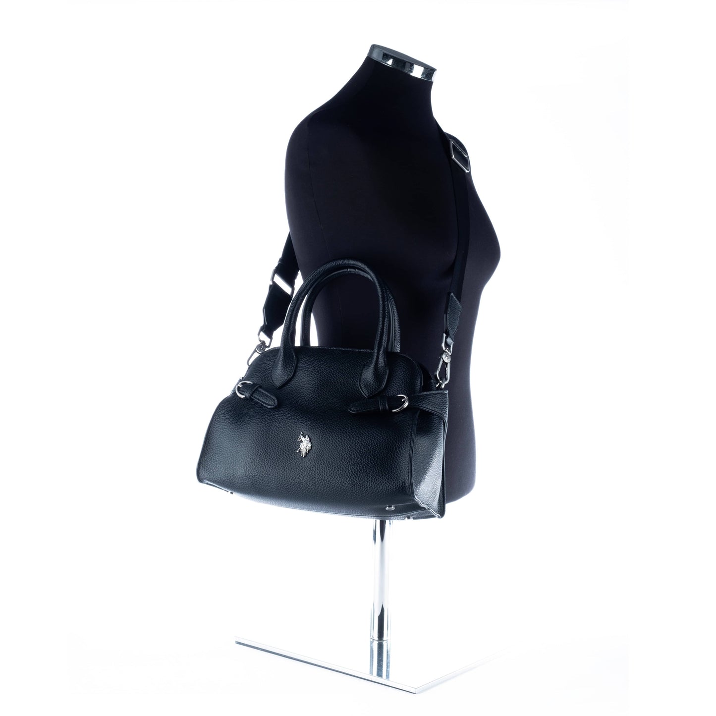 Bolsa Satchel Feminina US Polo Preta em Pele com Alça Dupla