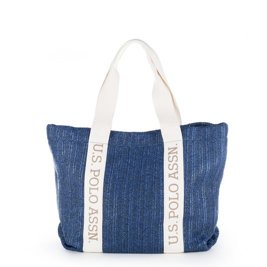 Bolsa Tote U.S. Polo Assn. Azul com Alças Brancas e Logótipo