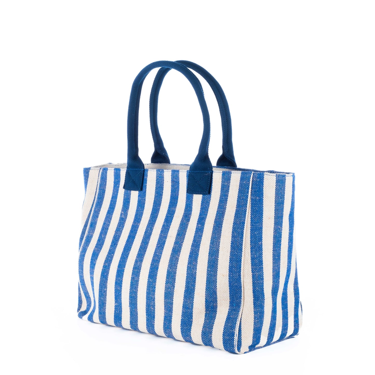 Bolsa Tote Feminina US Polo Listrada Azul e Bege com Logo