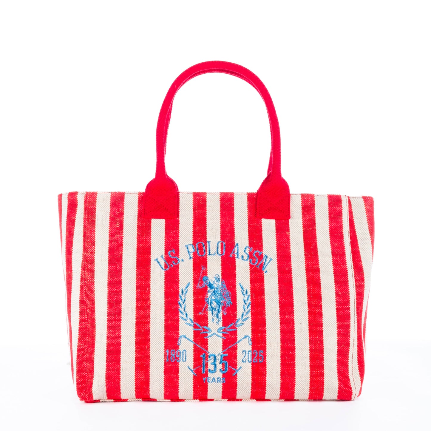 Bolsa Tote Feminina US Polo Listrada Vermelha e Branca