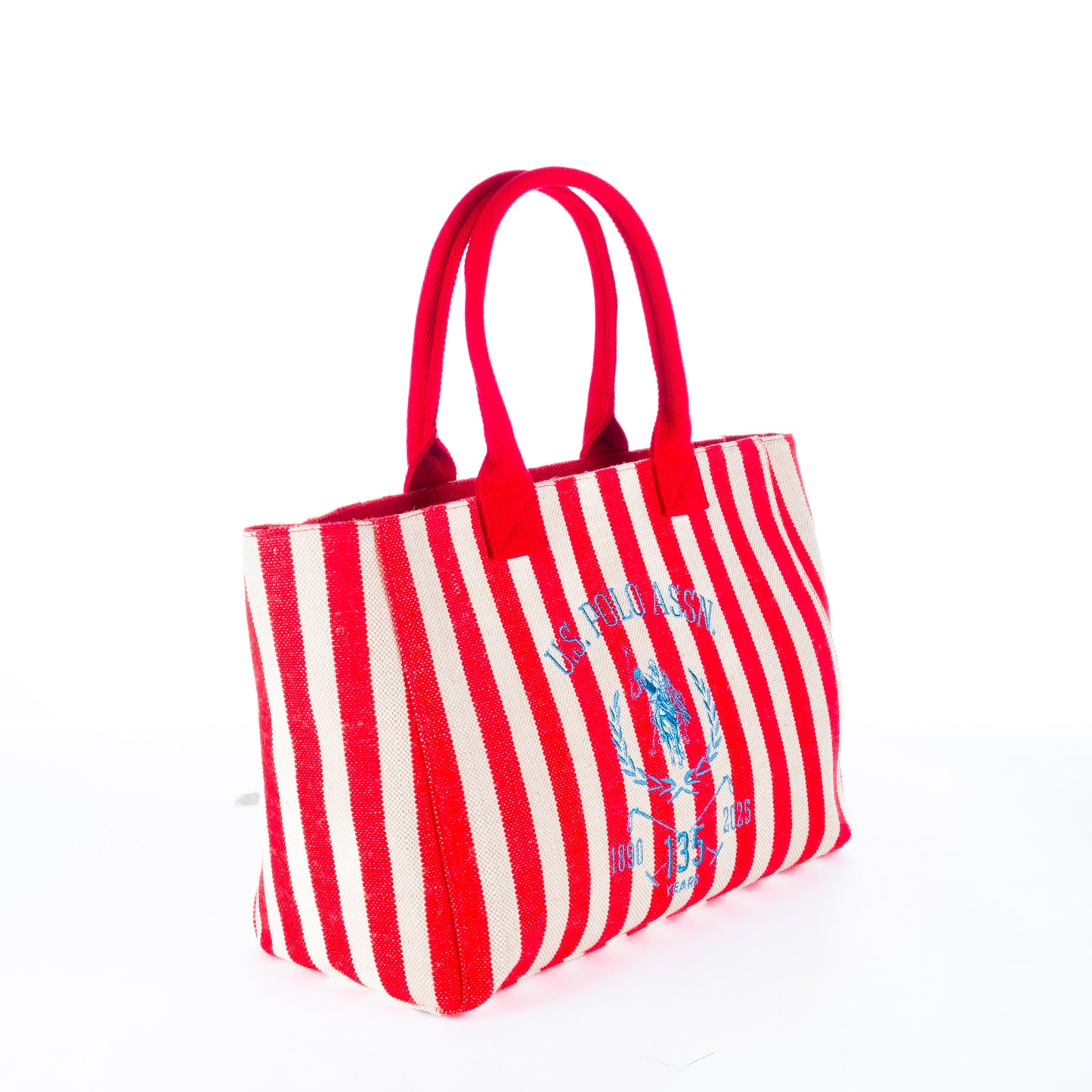 Bolsa Tote Feminina US Polo Listrada Vermelha e Branca