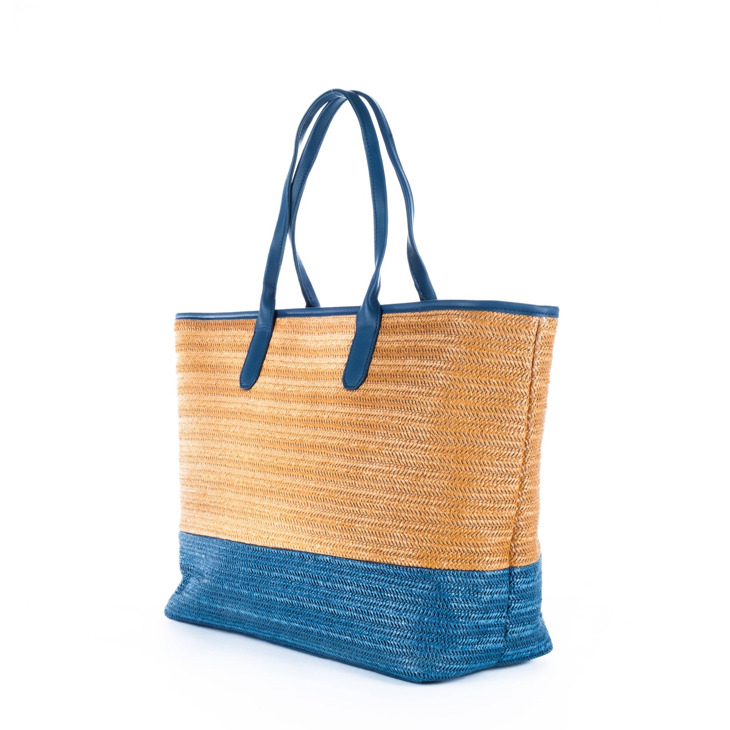 Bolsa Tote Feminina US Polo Azul e Palha com Detalhe de Logotipo
