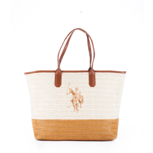 Bolsa Tote Feminina US Polo Bege/Marrom com Detalhes Elegantes