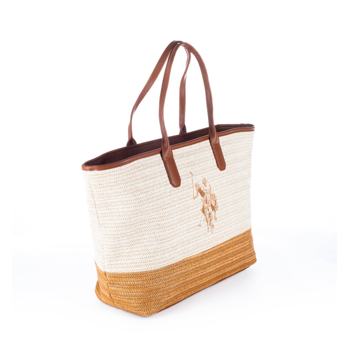 Bolsa Tote Feminina US Polo Bege/Marrom com Detalhes Elegantes