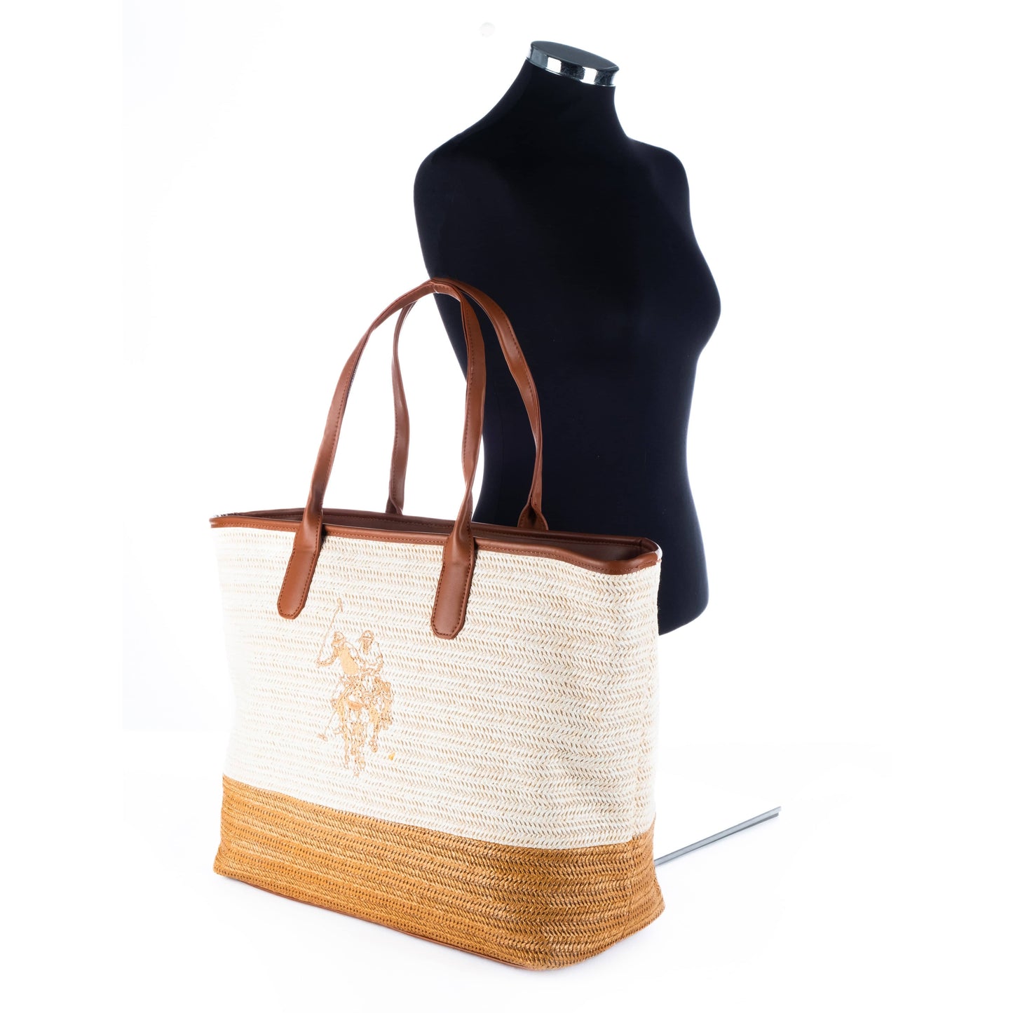 Bolsa Tote Feminina US Polo Bege/Marrom com Detalhes Elegantes