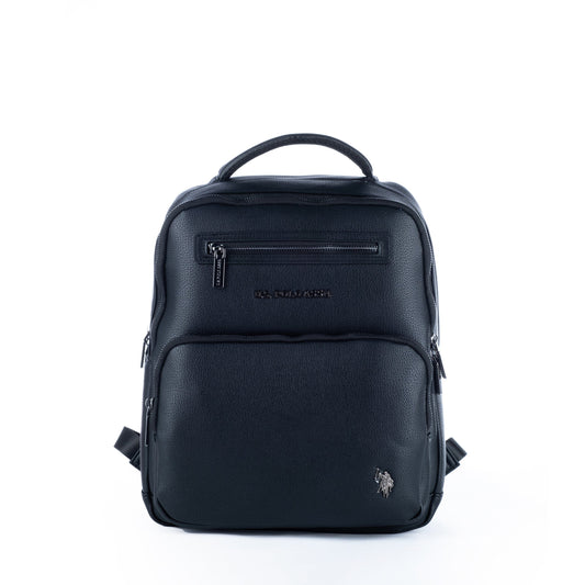 Mochila Unisexo US Polo Preta com Bolso Frontal e Logótipo Metálico