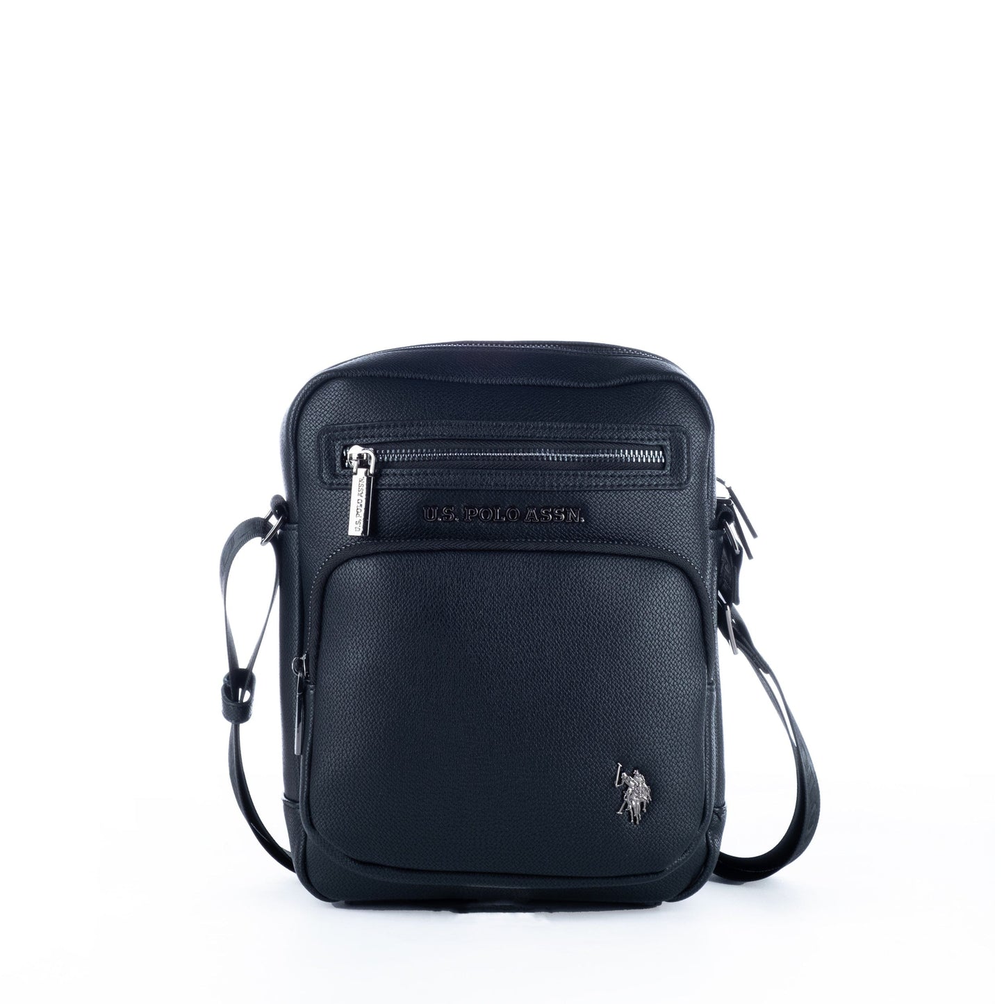 Bolsa Tiracolo de Homem US Polo Preta com Bolsos Frontais e Logótipo Metálico