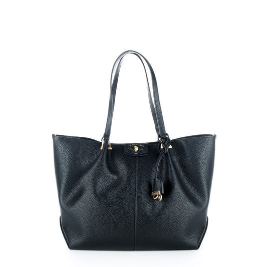 Bolsa Tote U.S. Polo Assn. Preta com Logótipo e Detalhes Dourados
