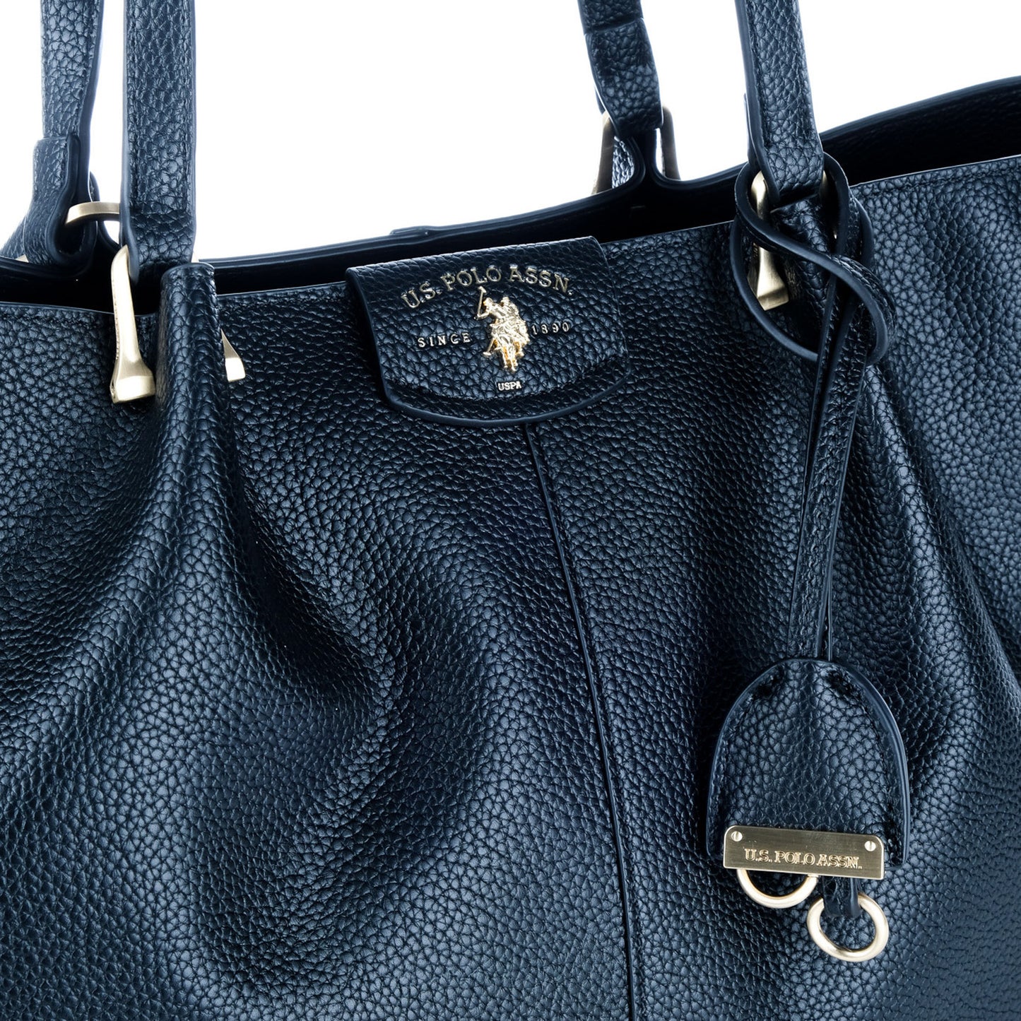 Bolsa Tote U.S. Polo Assn. Preta com Logótipo e Detalhes Dourados