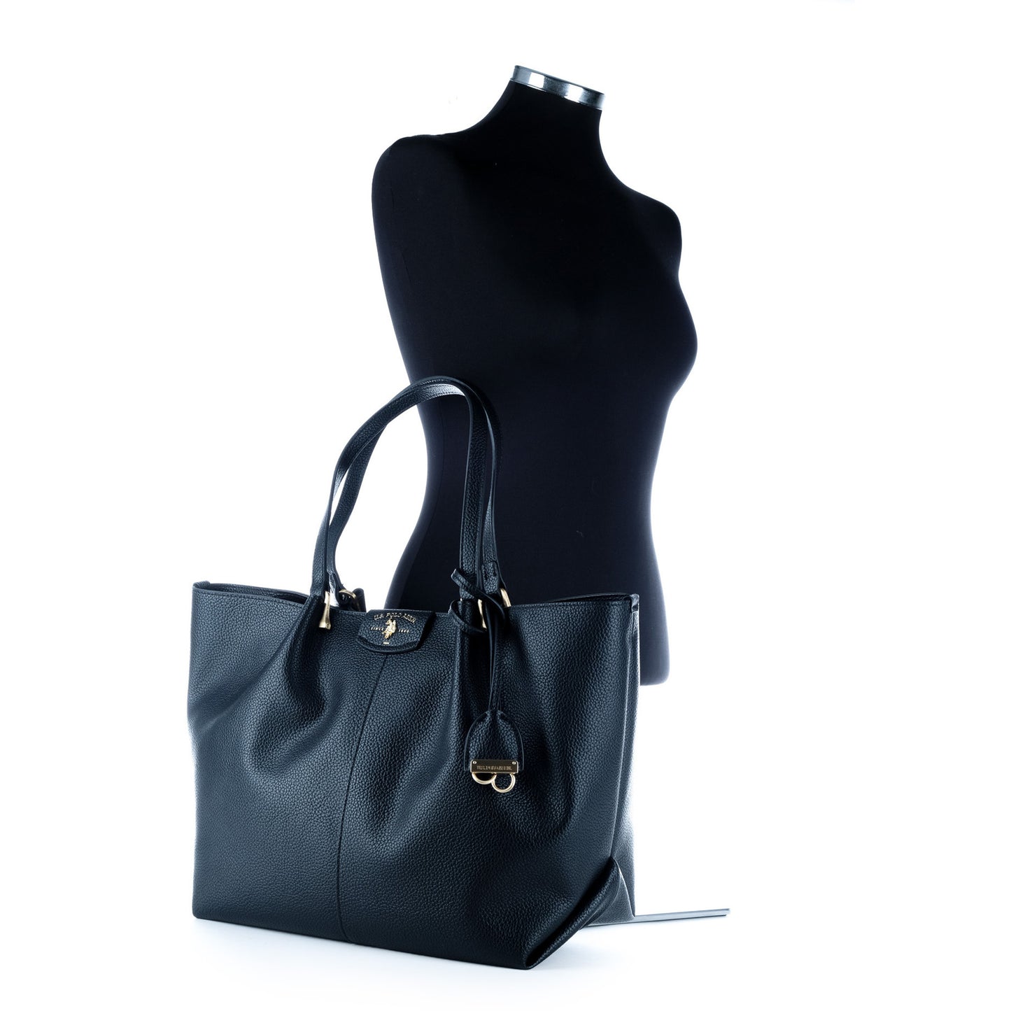 Bolsa Tote U.S. Polo Assn. Preta com Logótipo e Detalhes Dourados