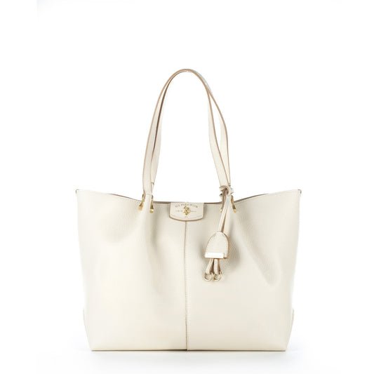 Bolsa Tote U.S. Polo Assn. Branca com Logótipo e Detalhes Dourados