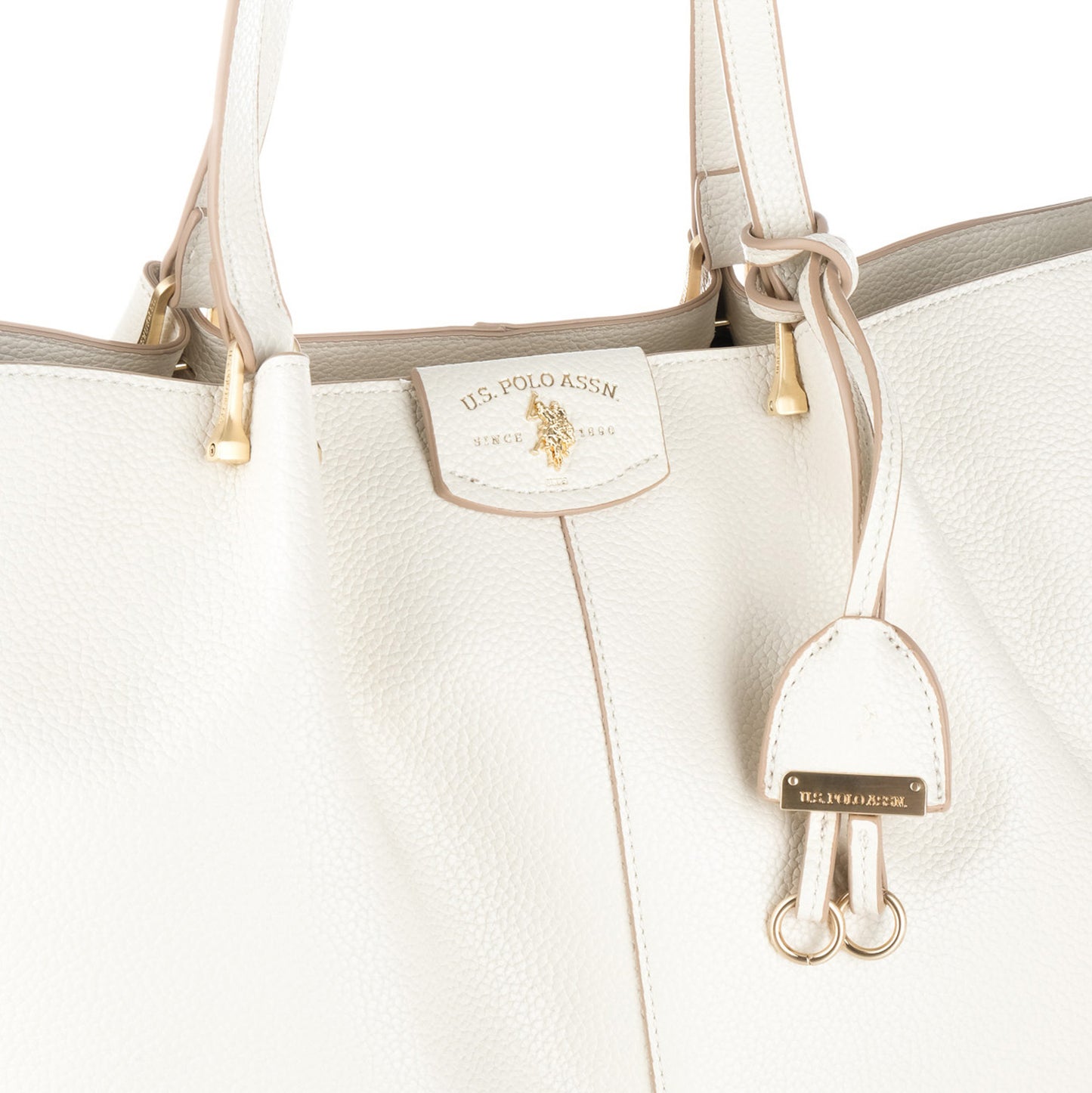 Bolsa Tote U.S. Polo Assn. Branca com Logótipo e Detalhes Dourados