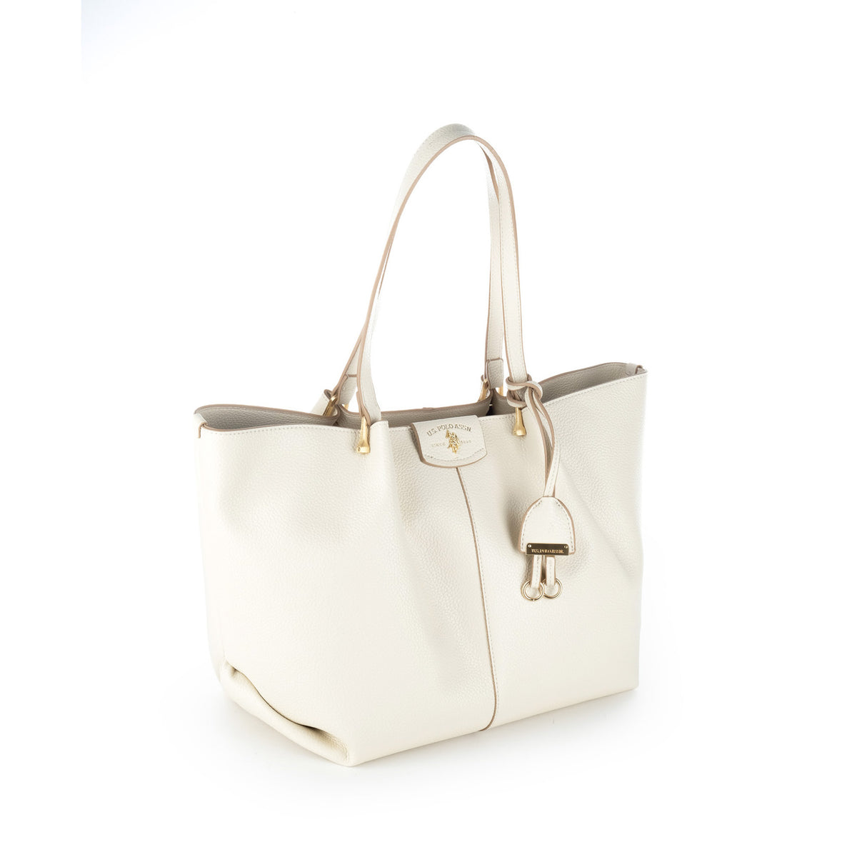 Bolsa Tote U.S. Polo Assn. Branca com Logótipo e Detalhes Dourados