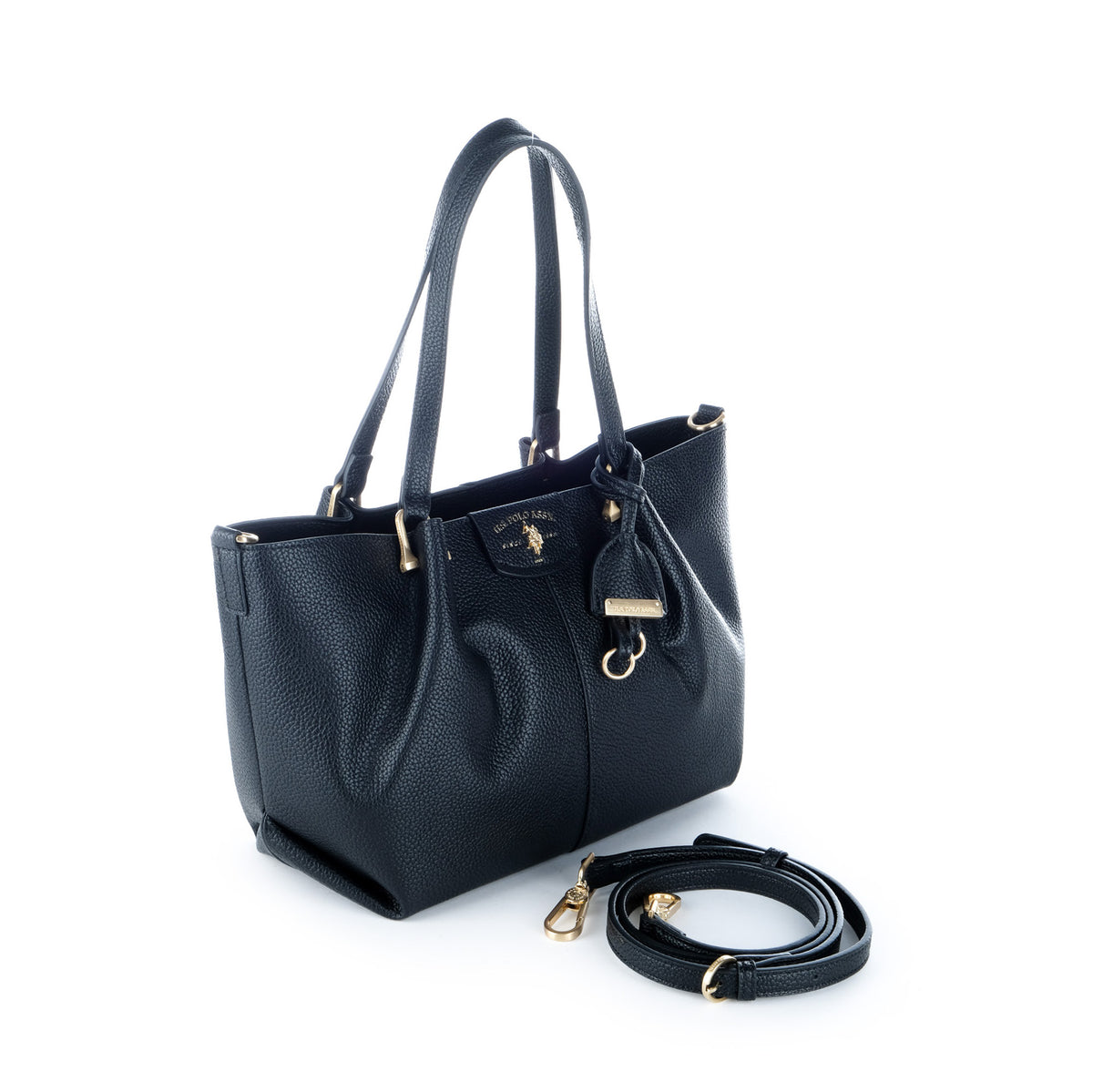 Bolsa Tote U.S. Polo Assn. Preta com Logótipo e Detalhes Dourados