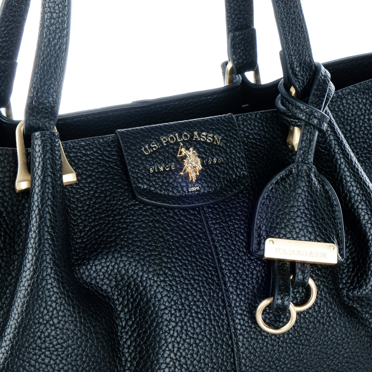 Bolsa Tote U.S. Polo Assn. Preta com Logótipo e Detalhes Dourados