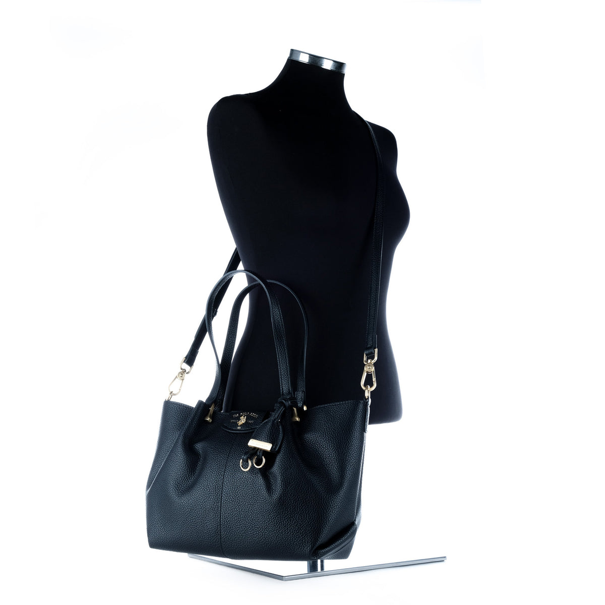 Bolsa Tote U.S. Polo Assn. Preta com Logótipo e Detalhes Dourados
