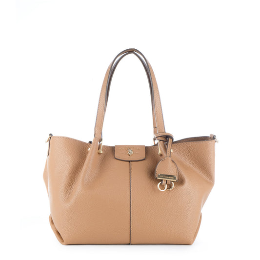 Bolsa Tote U.S. Polo Assn. Castanha com Textura Granulada e Detalhes Dourados