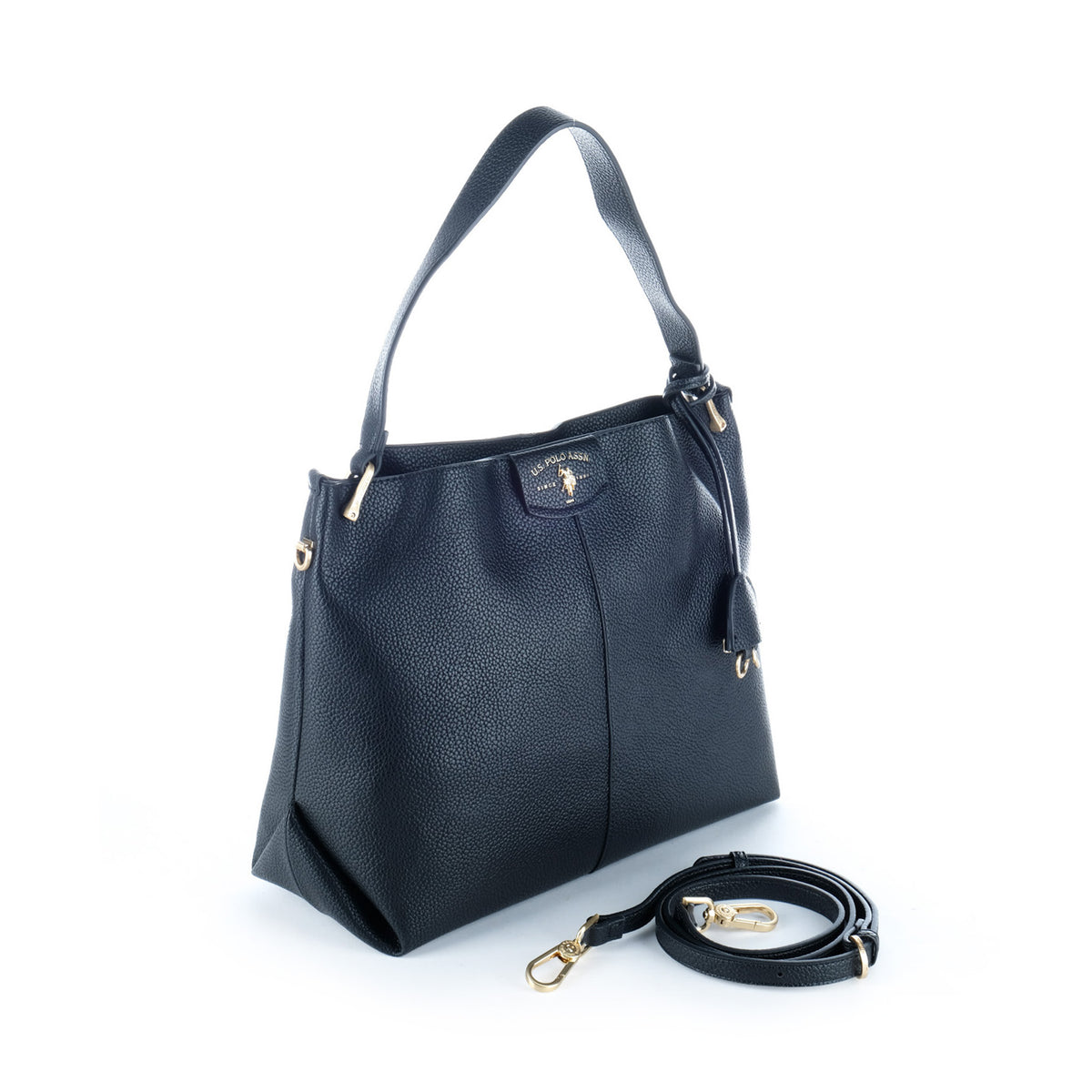 Bolsa de Ombro U.S. Polo Assn. Preta com Logótipo Dourado e Alça