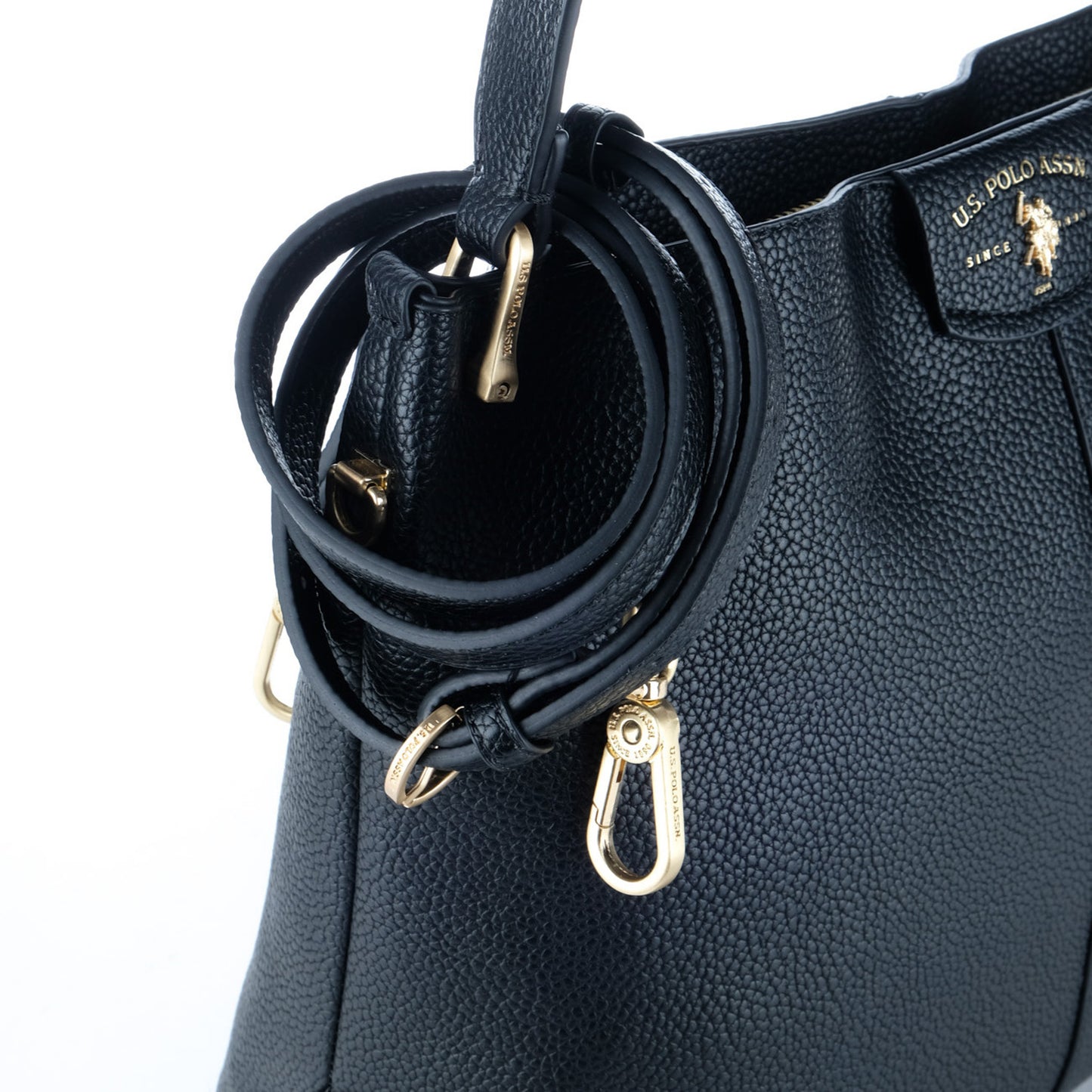 Bolsa de Ombro U.S. Polo Assn. Preta com Logótipo Dourado e Alça