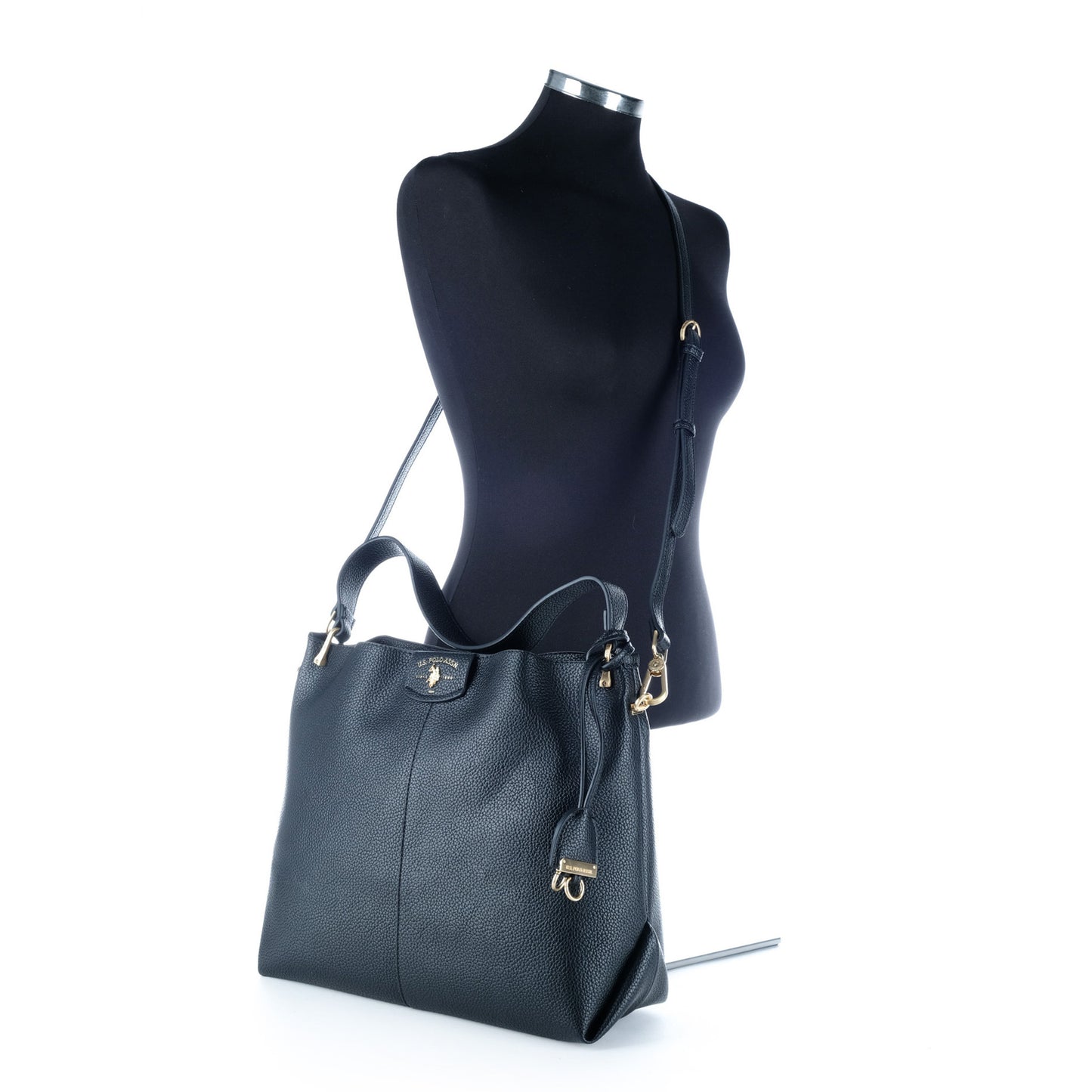 Bolsa de Ombro U.S. Polo Assn. Preta com Logótipo Dourado e Alça