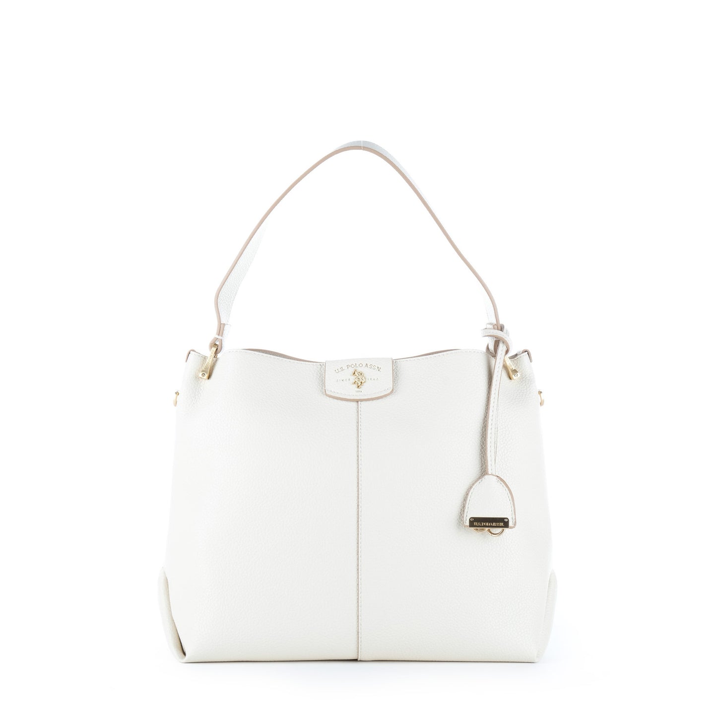 Bolsa de Ombro U.S. Polo Assn. Branca com Textura Granulada e Detalhes Dourados