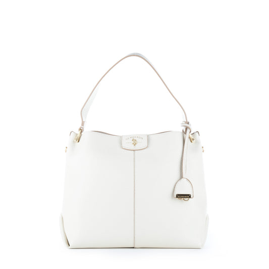 Bolsa de Ombro U.S. Polo Assn. Branca com Textura Granulada e Detalhes Dourados