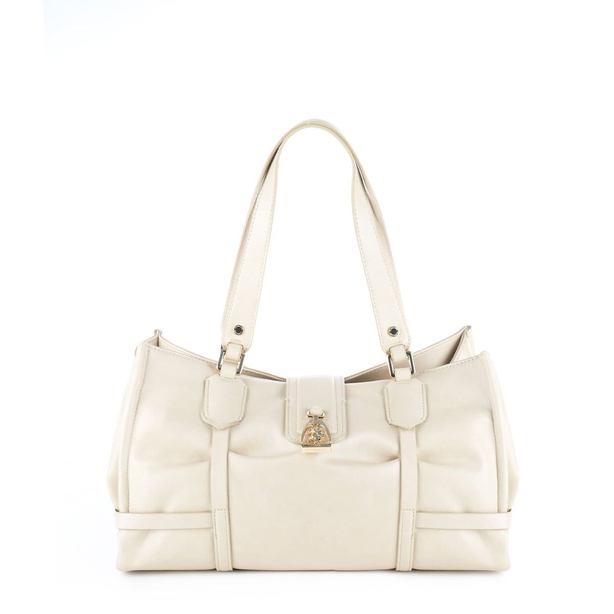 Bolsa de Ombro U.S. Polo Assn. Bege com Bolsos Laterais e Logótipo Dourado