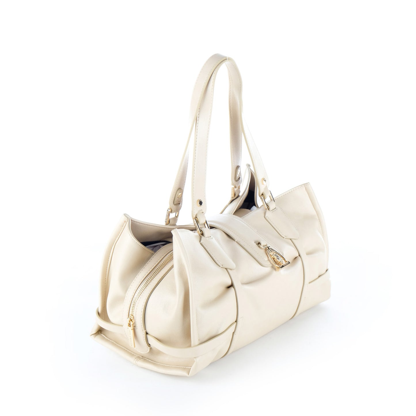 Bolsa de Ombro U.S. Polo Assn. Bege com Bolsos Laterais e Logótipo Dourado