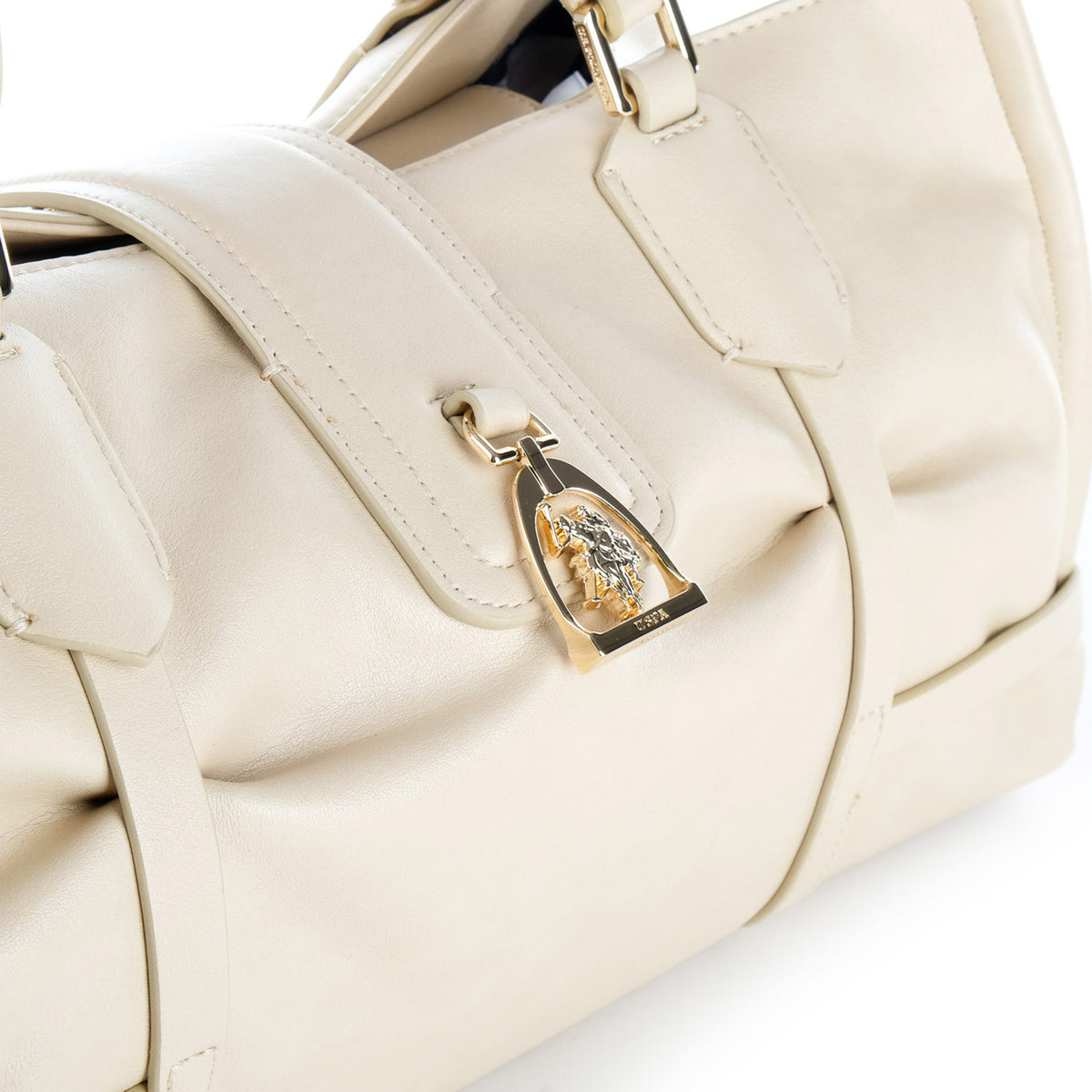 Bolsa de Ombro U.S. Polo Assn. Bege com Bolsos Laterais e Logótipo Dourado