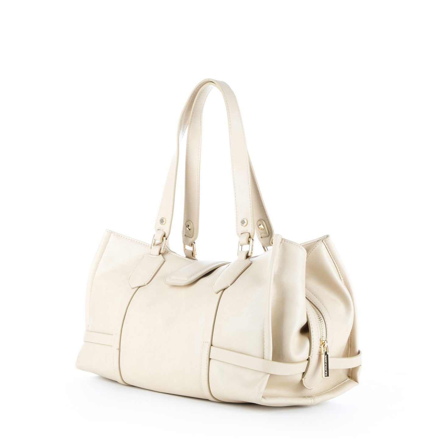 Bolsa de Ombro U.S. Polo Assn. Bege com Bolsos Laterais e Logótipo Dourado