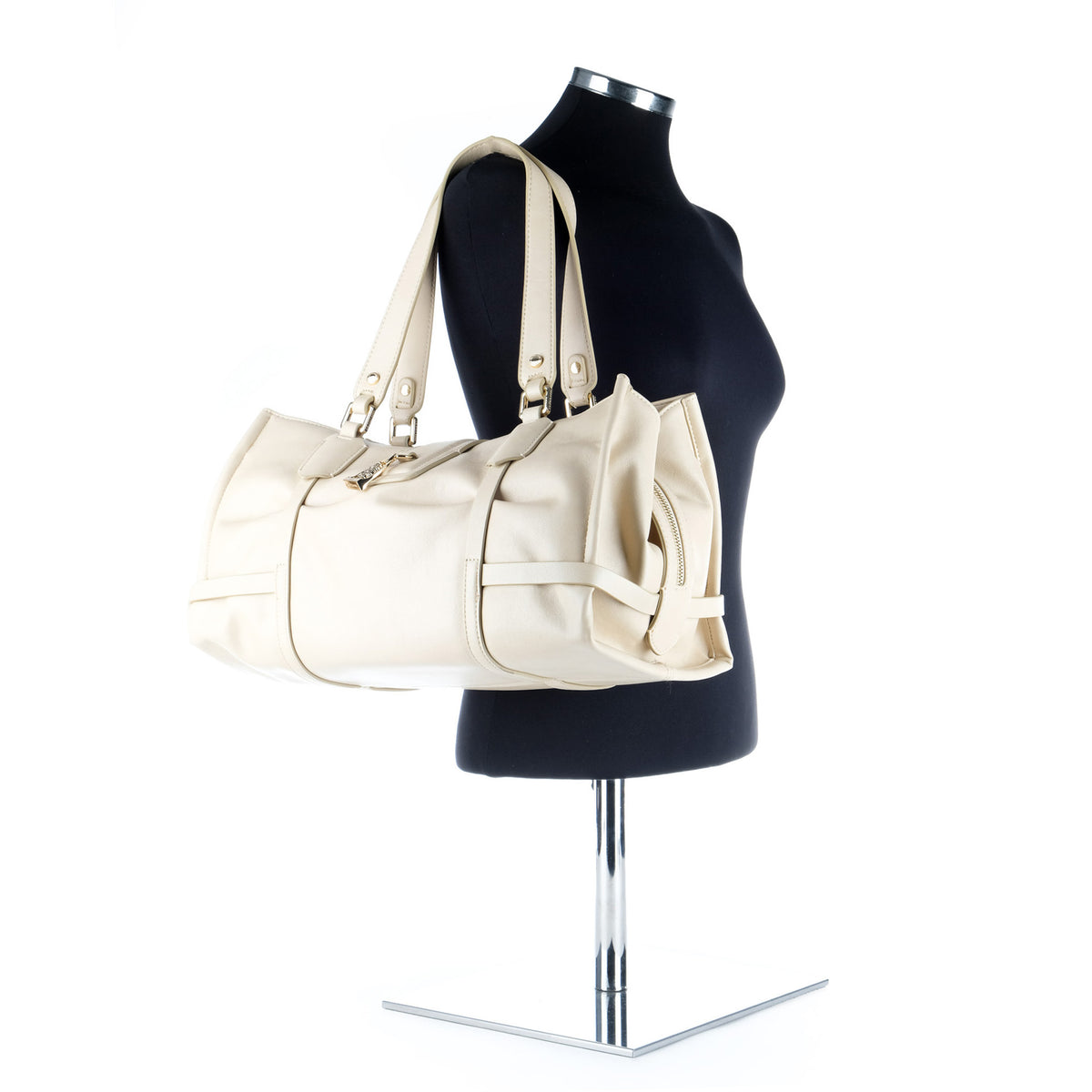 Bolsa de Ombro U.S. Polo Assn. Bege com Bolsos Laterais e Logótipo Dourado
