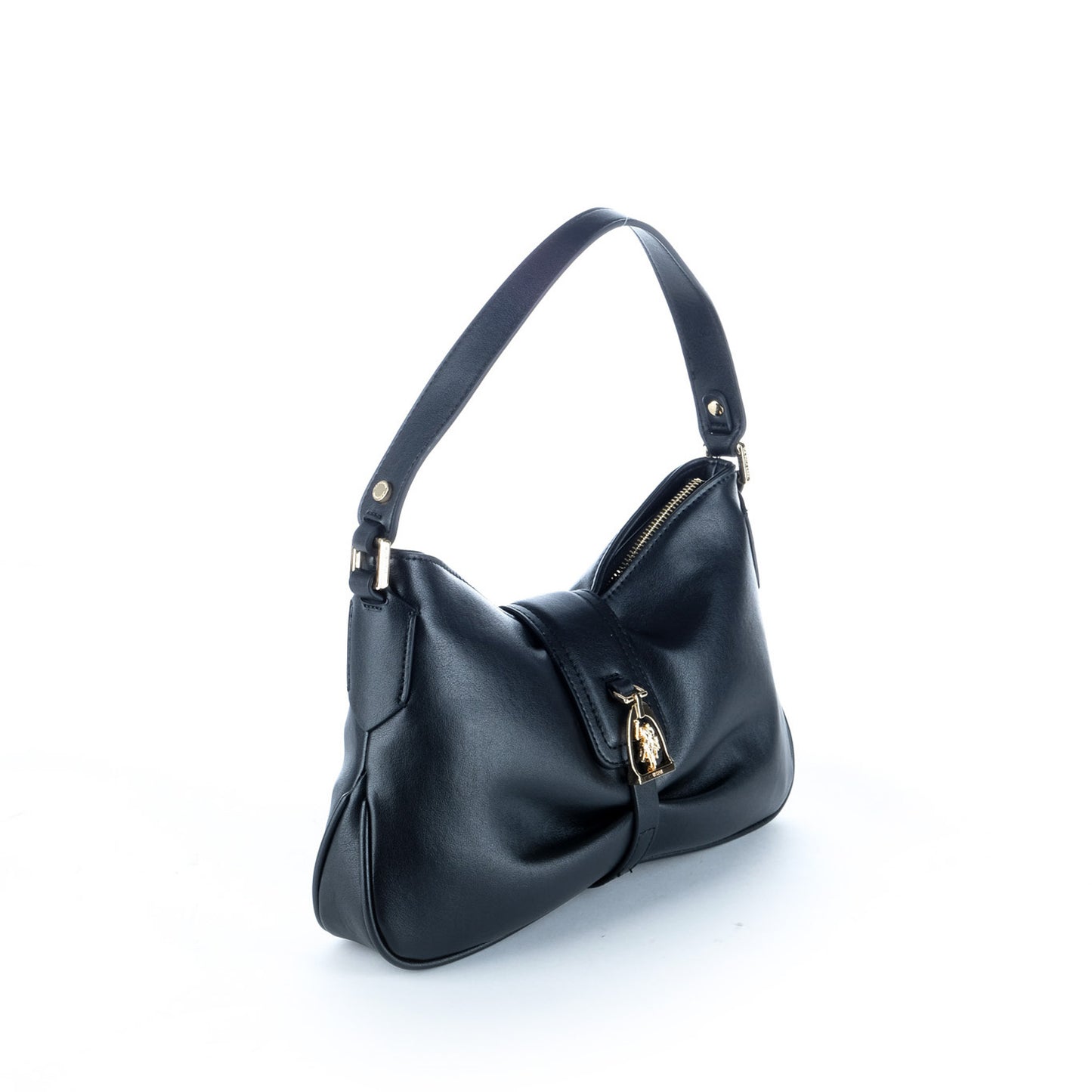 Bolsa de Ombro U.S. Polo Assn. Preta com Fecho Metálico Decorativo