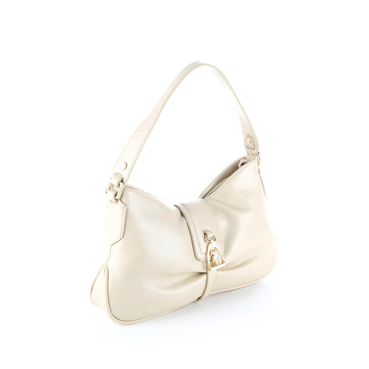 Bolsa de Ombro U.S. Polo Assn. Bege com Fivela e Detalhes Dourados