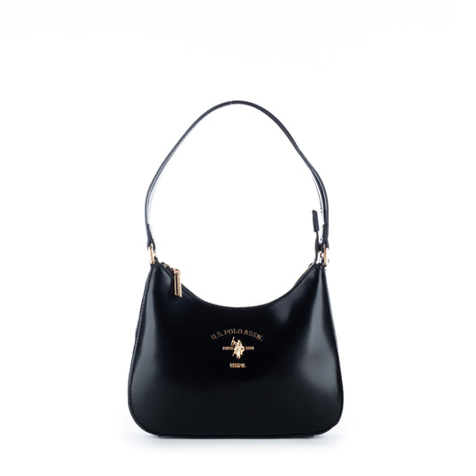 Bolsa de Ombro Us Polo Preta Com Logo Dourado