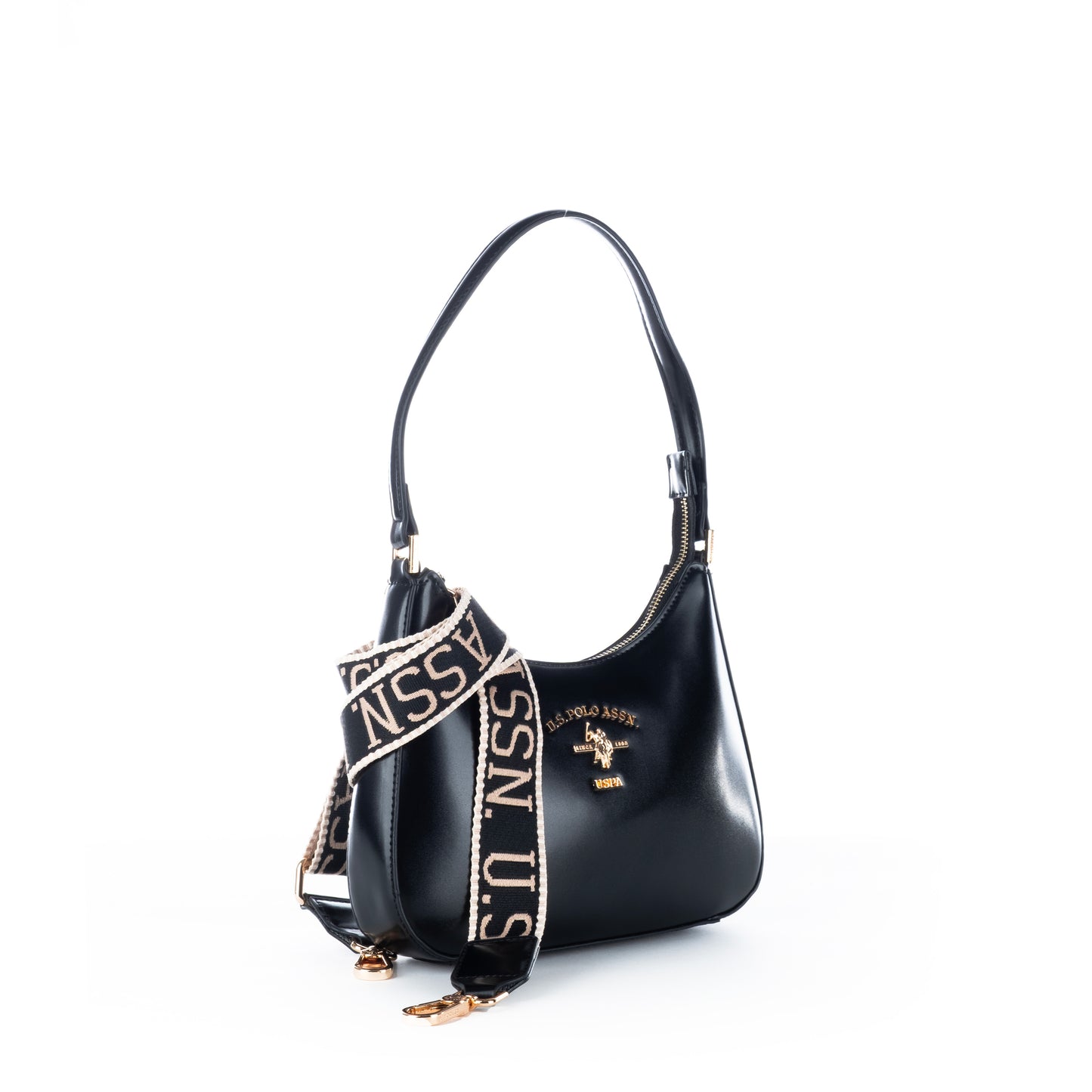 Bolsa de Ombro Us Polo Preta Com Logo Dourado