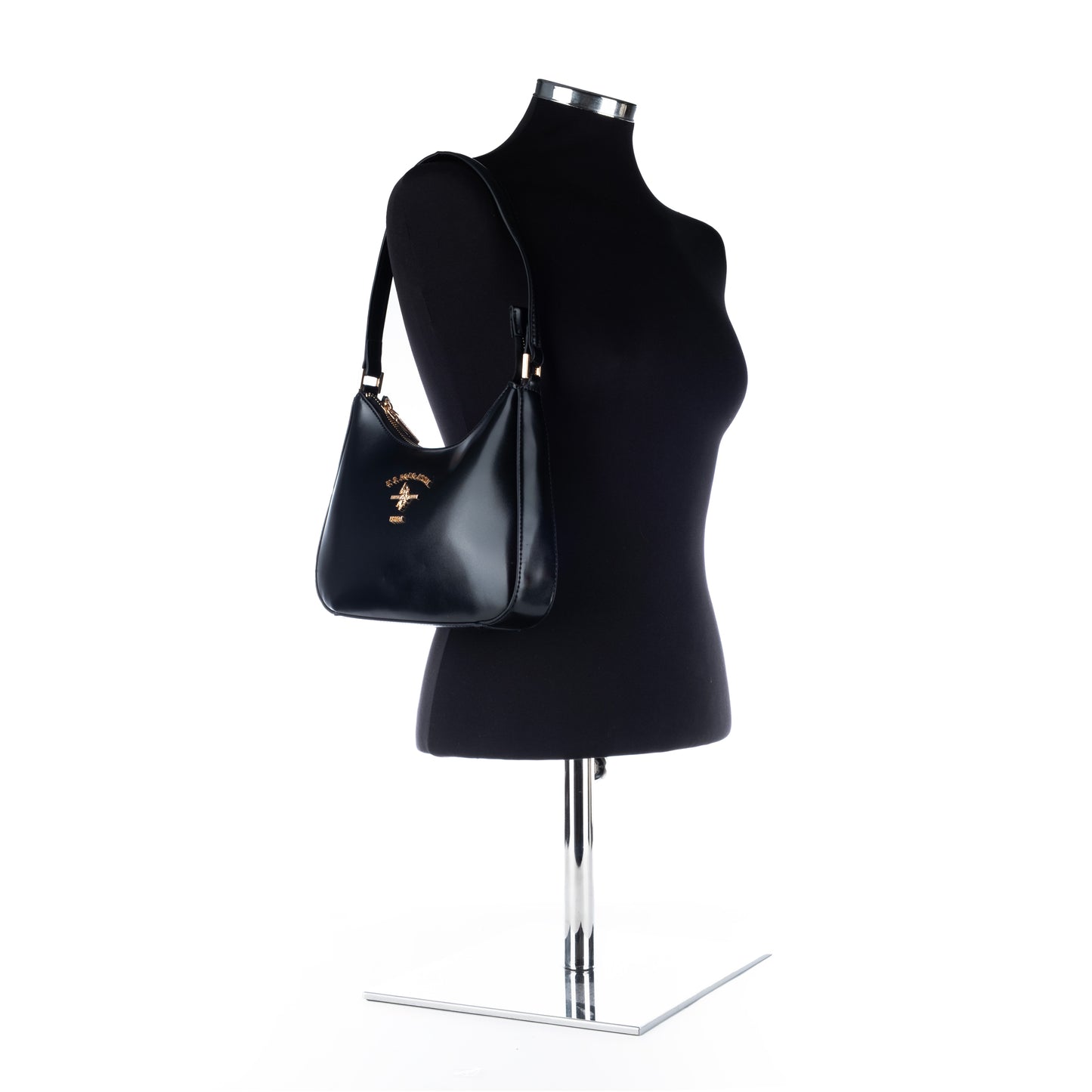 Bolsa de Ombro Us Polo Preta Com Logo Dourado